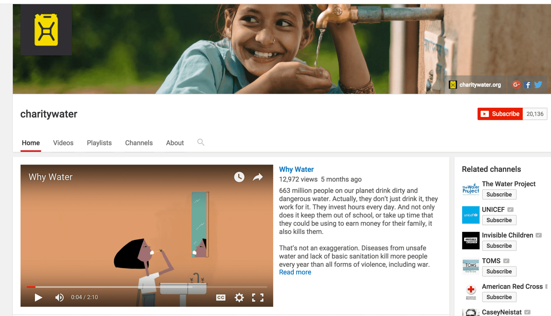 Nonprofits telling their story on YouTube. Why water?