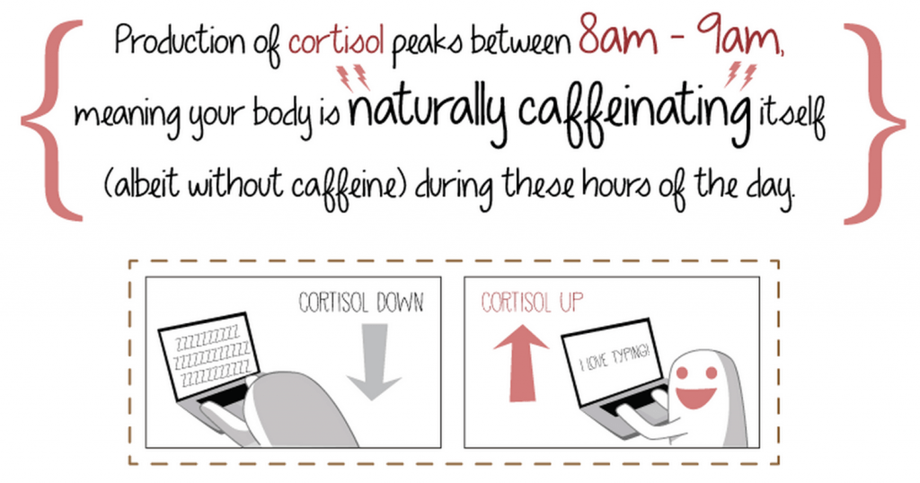 Best time to drink coffee is not the morning. Cortisol in your body peaks between 8am - 9am.