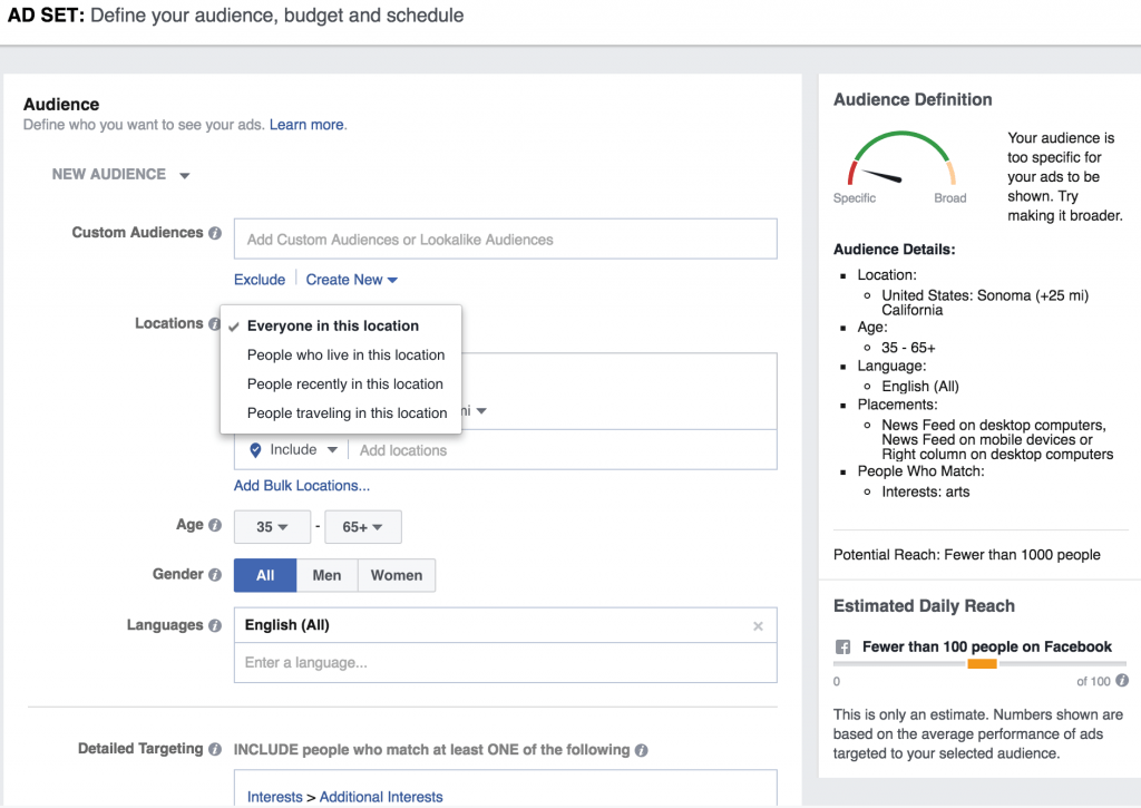 Define your audience, budget and schedule for Facebook Ads