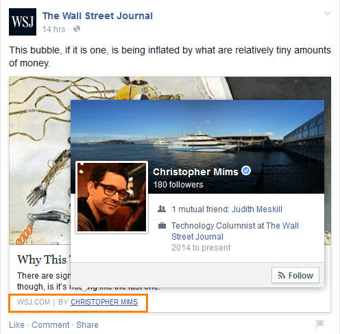 Example of Facebook Page Authorship metatag in place