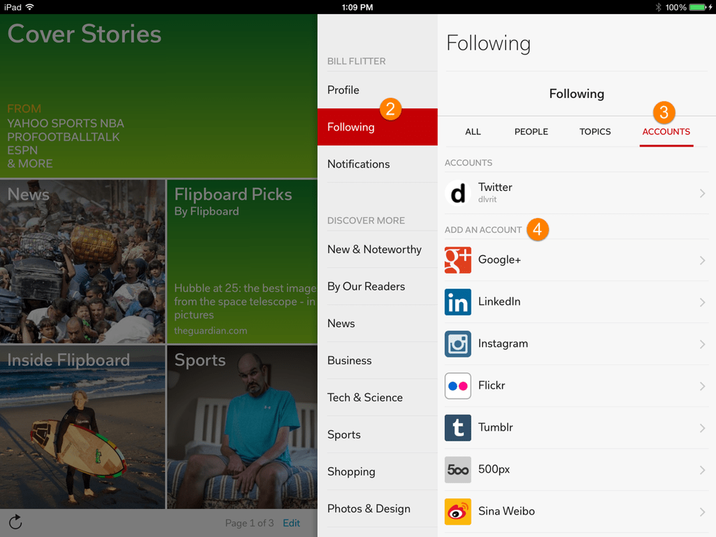 Follow one of your social accounts on Flipboard