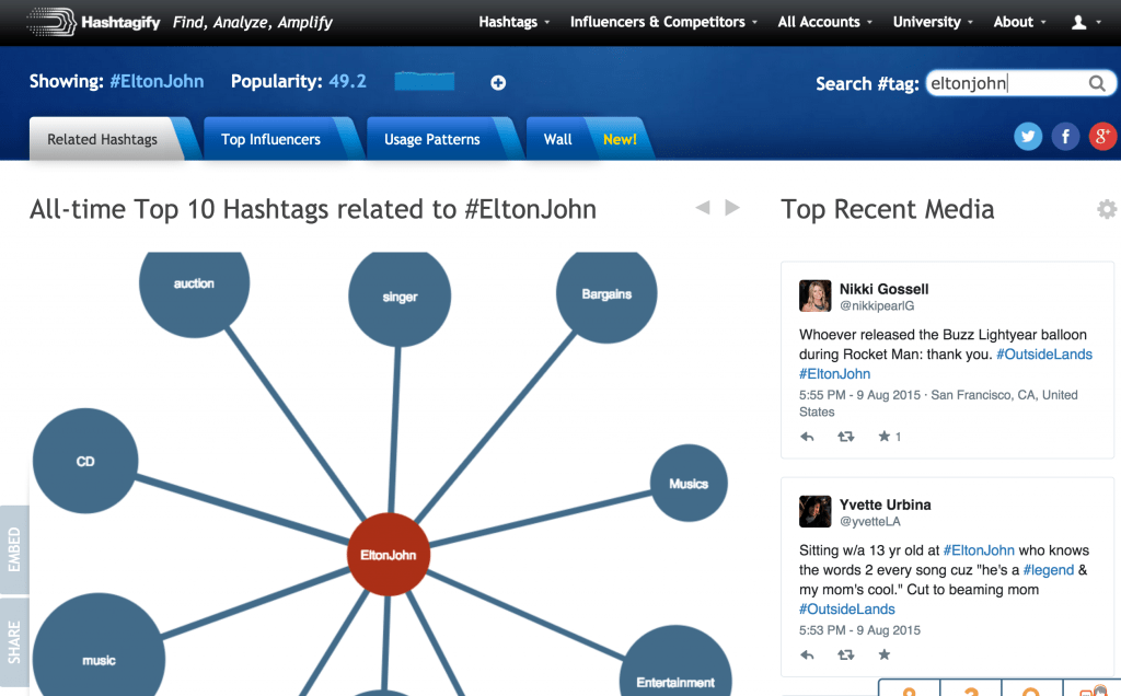 Using Instagram tools: OutsideLands concert with hashtag #EltonJohn 
