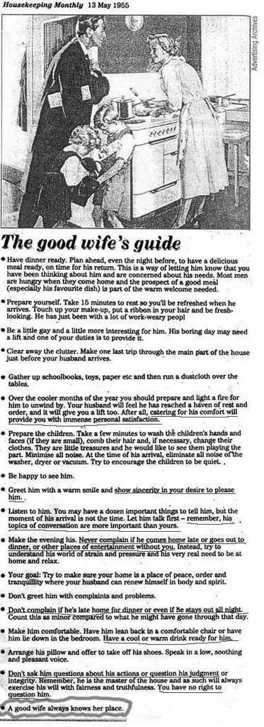 From a 1950's home economics textbook intended for high school girls, teaching them how to prepare for married life