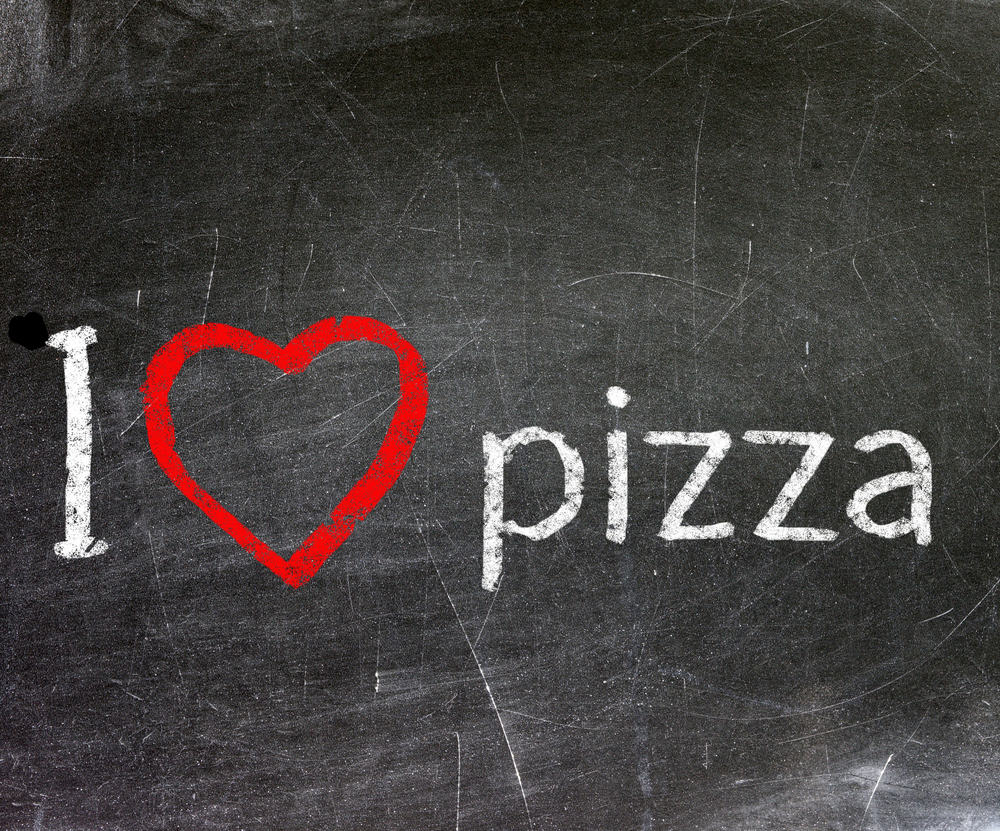 Valentine's Day marketing strategy: I love pizza chalkboard.