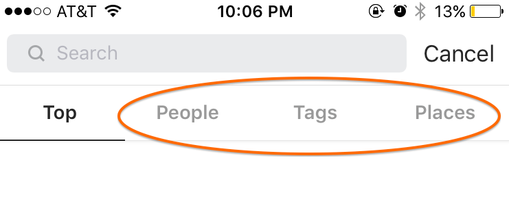 Use the search bar at the top of Instagram search & explore