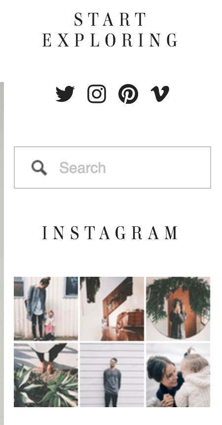 Example of a right sidebar with social media icons and an Instagram grid