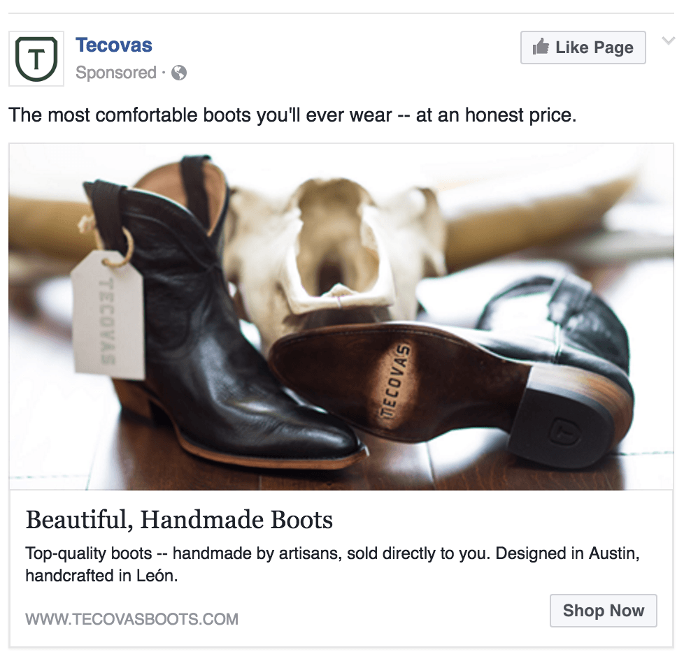 Facebook ads example of a Post Link ad