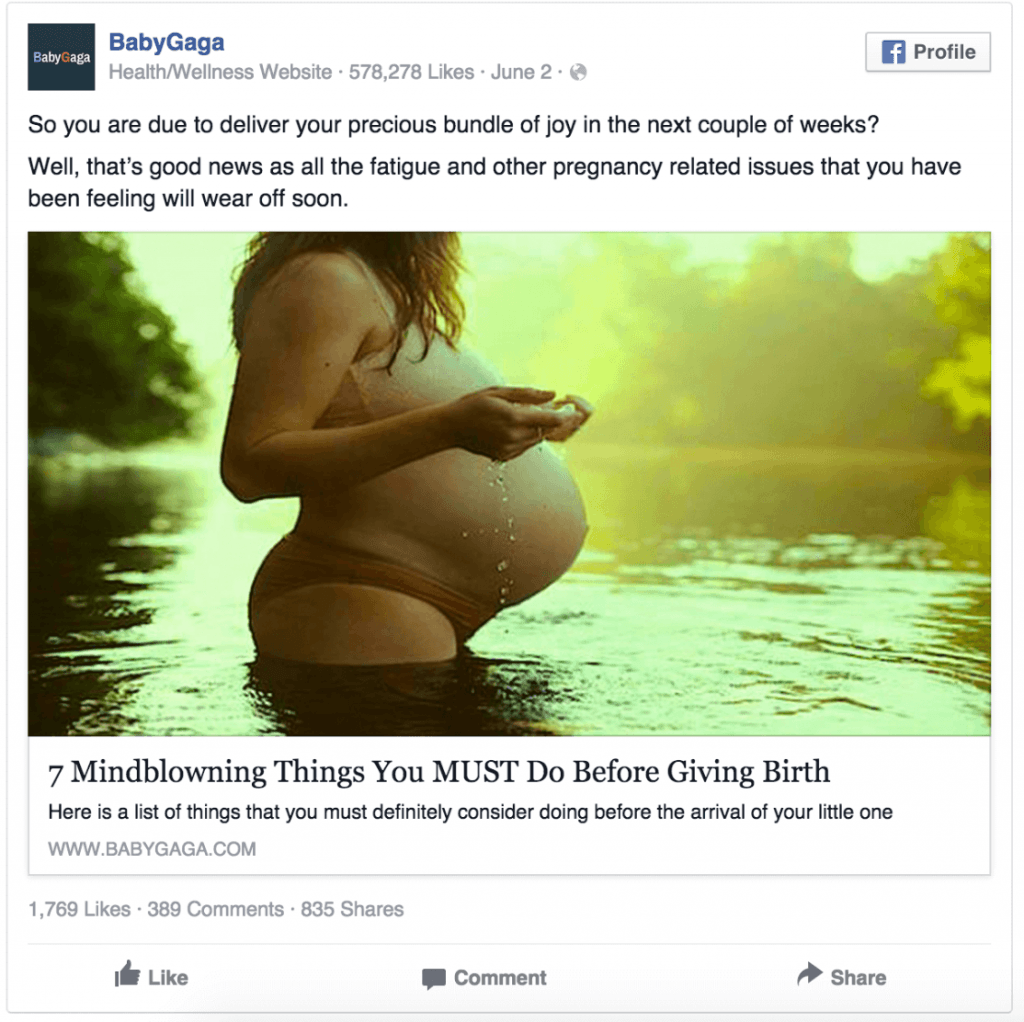 Facebook Ads: Pregnancy Bumps Can Release Our Care Chemicals