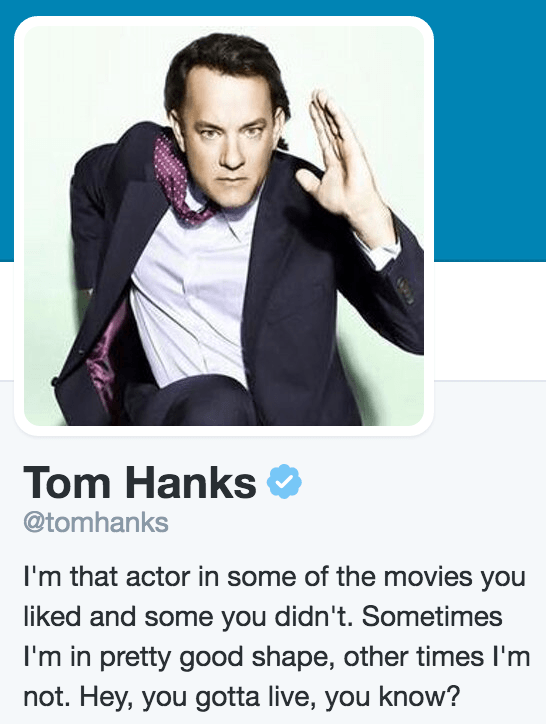 Example of Tom Hank's Twitter bio