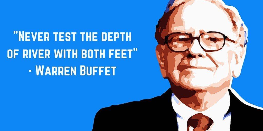 "Never test the depth of the river with both feet. Quote from Warren Buffet using Canva design tools.