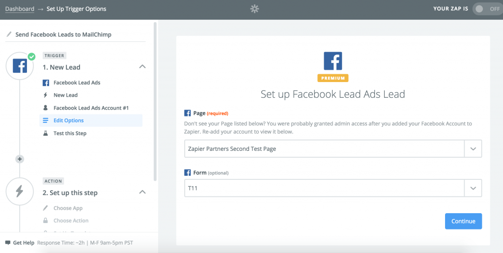 Zapier Facebook Lead Ads Integration zap 3