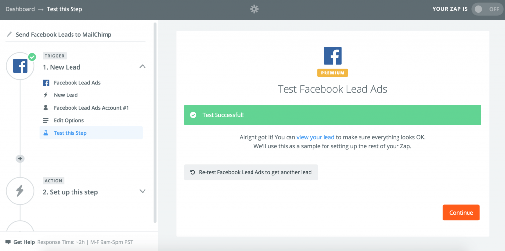 Zapier Facebook Lead Ads Integration zap 4