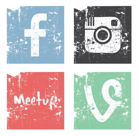 Grunge Flat Social Media Icons