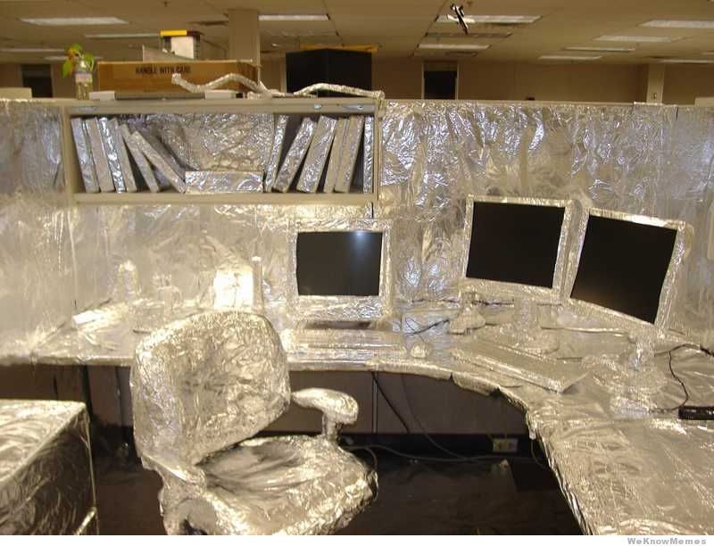 Take foil and wrap everything in your co-workers office