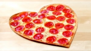 Hear shaped pizza for Valentine's Day.
